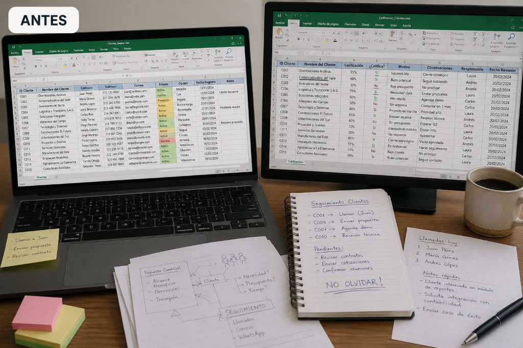Gestión manual con Excel y papeles